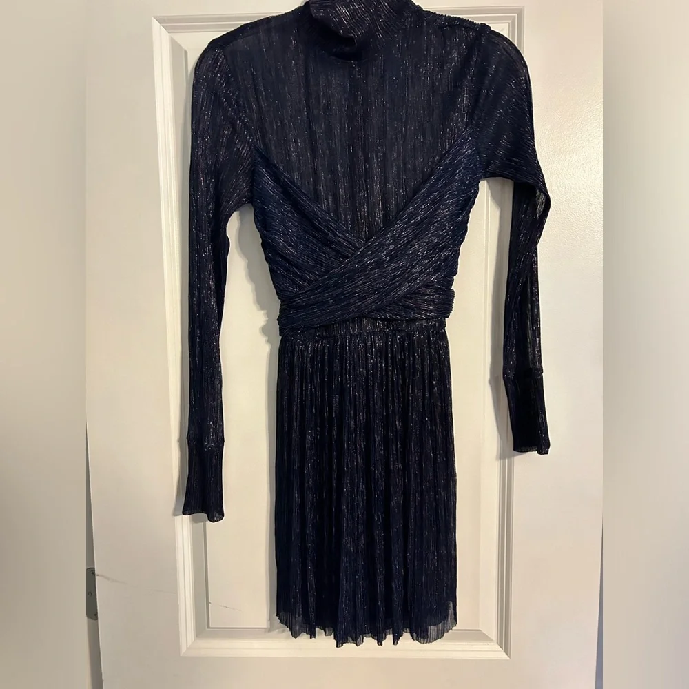 Sabina Musayev Small Adriana Dress Mini Purple Turtleneck Hourglass Long Sleeve - Picture 3 of 7